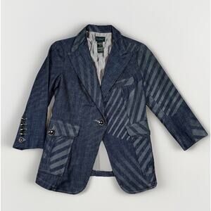 Vintage Custo Barcelona Denim Jacket Blazer Size 40 US 8 Art To Wear Y2K Blue